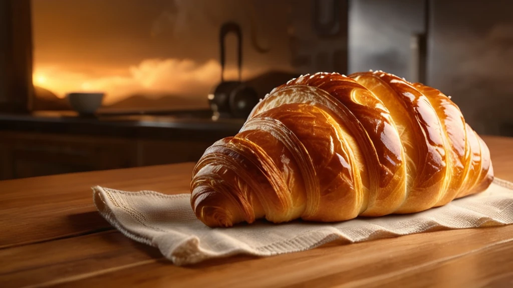 Ein frisch gebackenes Brötchen auf einem Holzbrett, umgeben von warmem Licht.