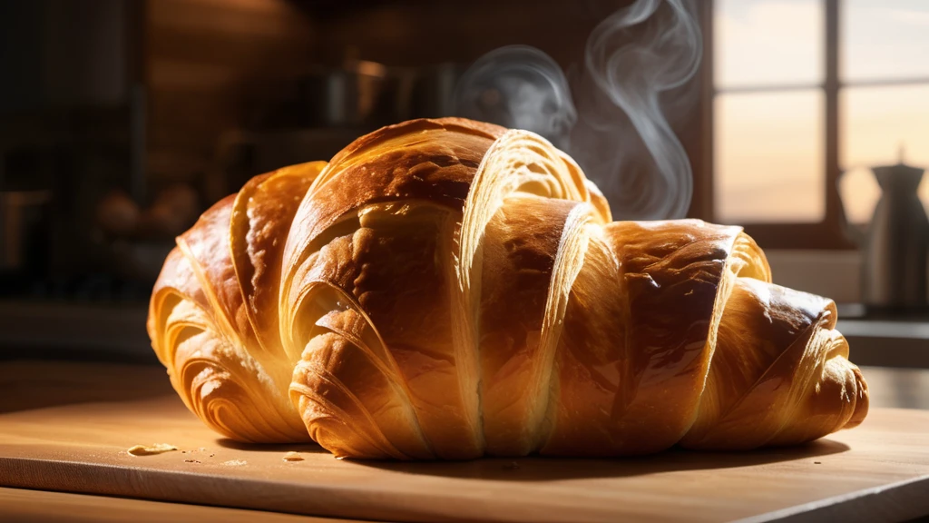 Ein frisch gebackenes Brötchen auf einem Holzbrett, dampfend und einladend.
