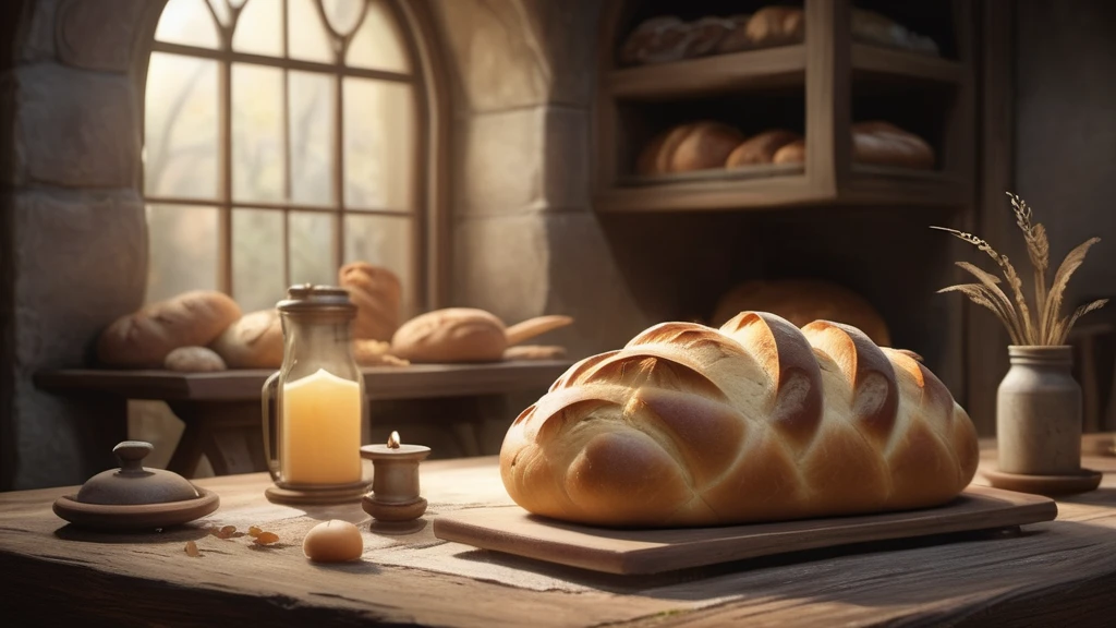 Ein frisch gebackenes Brot auf einem Holzbrett in einer gemütlichen Küche.