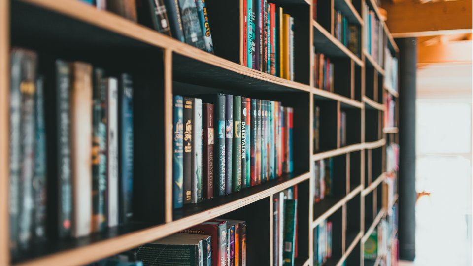 Ein Bücherregal mit einer Vielzahl von bunten Traumdeutungsbüchern.