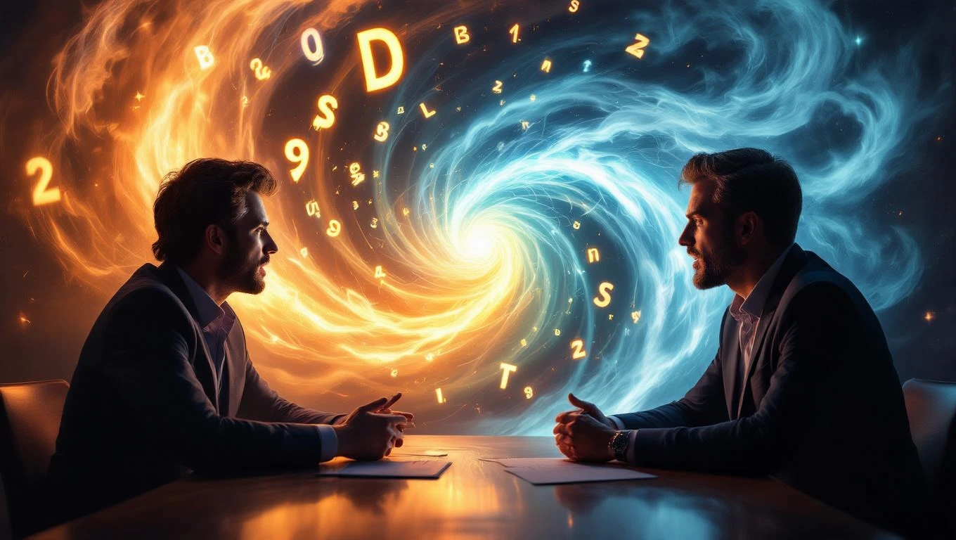 Zwei Männer diskutieren intensiv über Traumsymbole und deren Bedeutung.