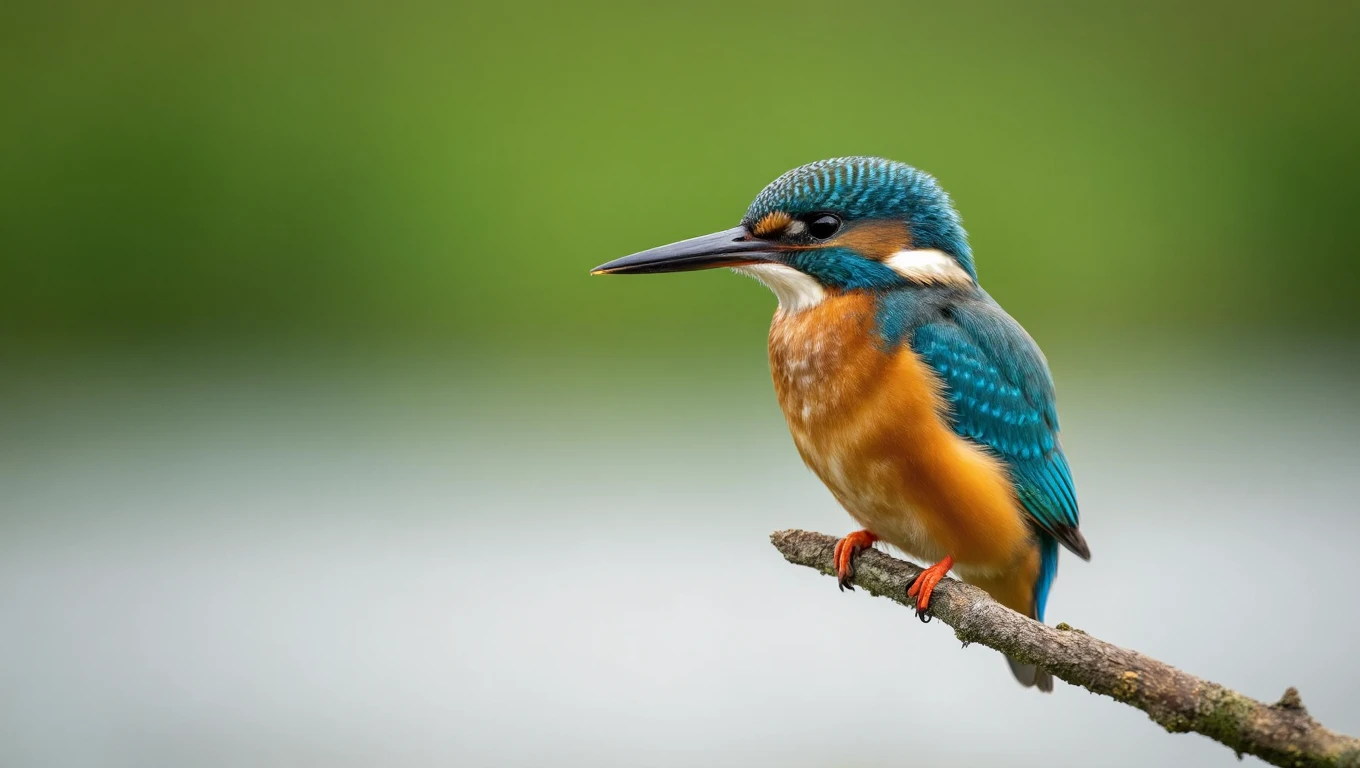 Ein Eisvogel sitzt auf einem Ast, leuchtende Farben und scharfe Konturen.