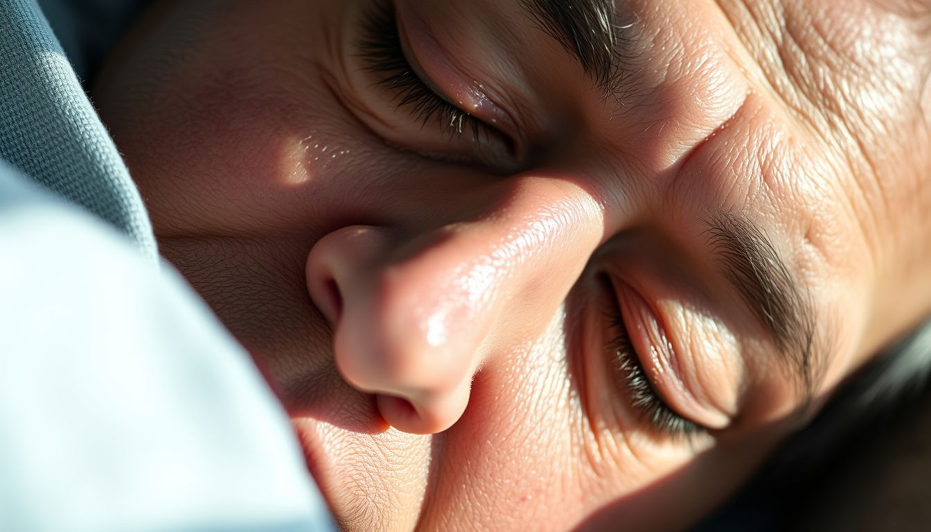 Nahaufnahme eines schlafenden Menschen, der Ruhe und Entspannung ausstrahlt.