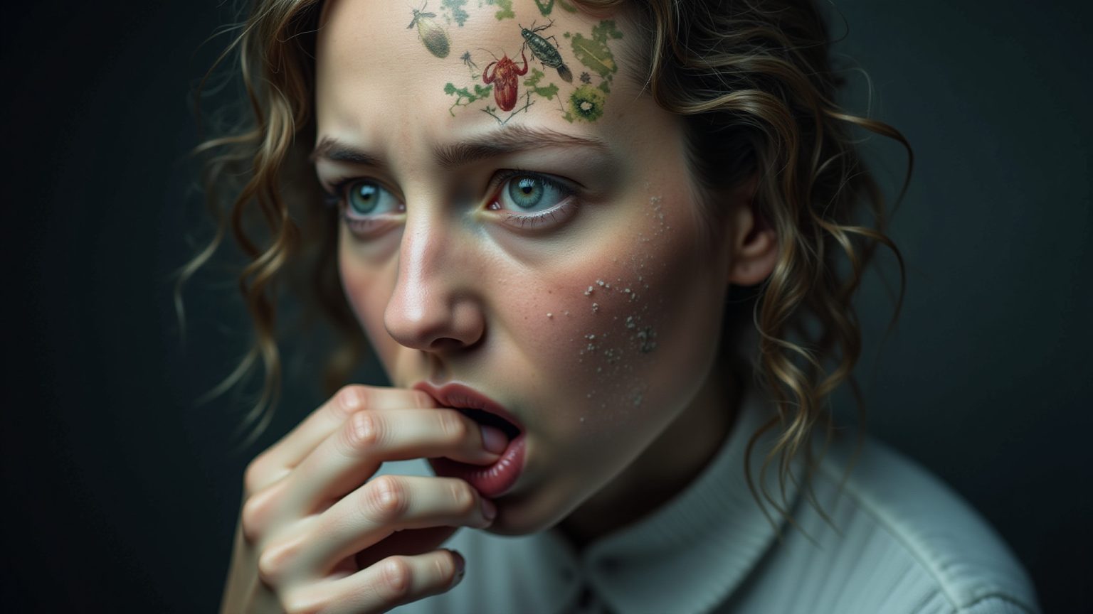 Eine besorgte Person mit einem besudelten Gesicht, die nachdenklich wirkt.