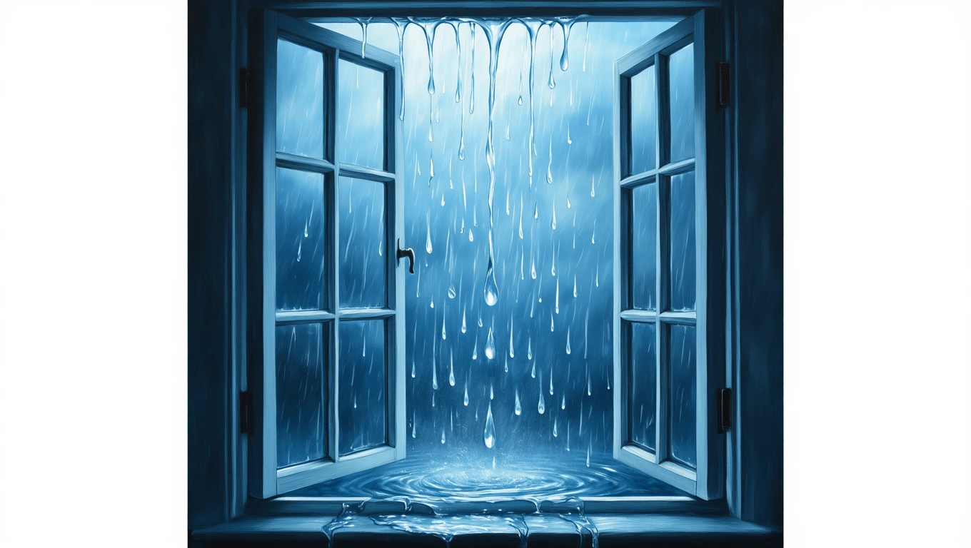 Ein Fenster mit tropfendem Wasser, das neue Perspektiven symbolisiert.