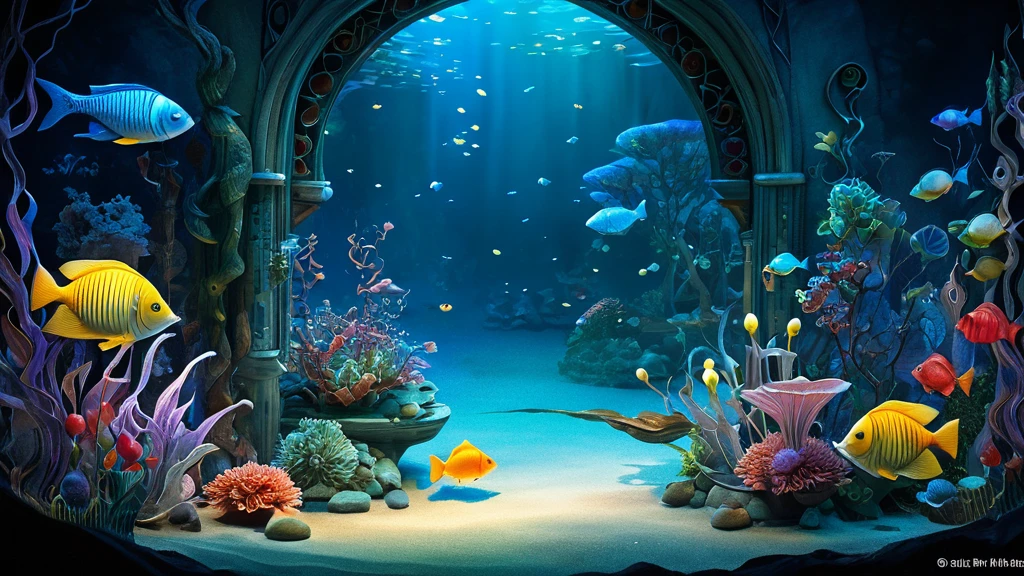 Bunte Fische schwimmen in einem klaren, blauen Wasser voller Korallen.