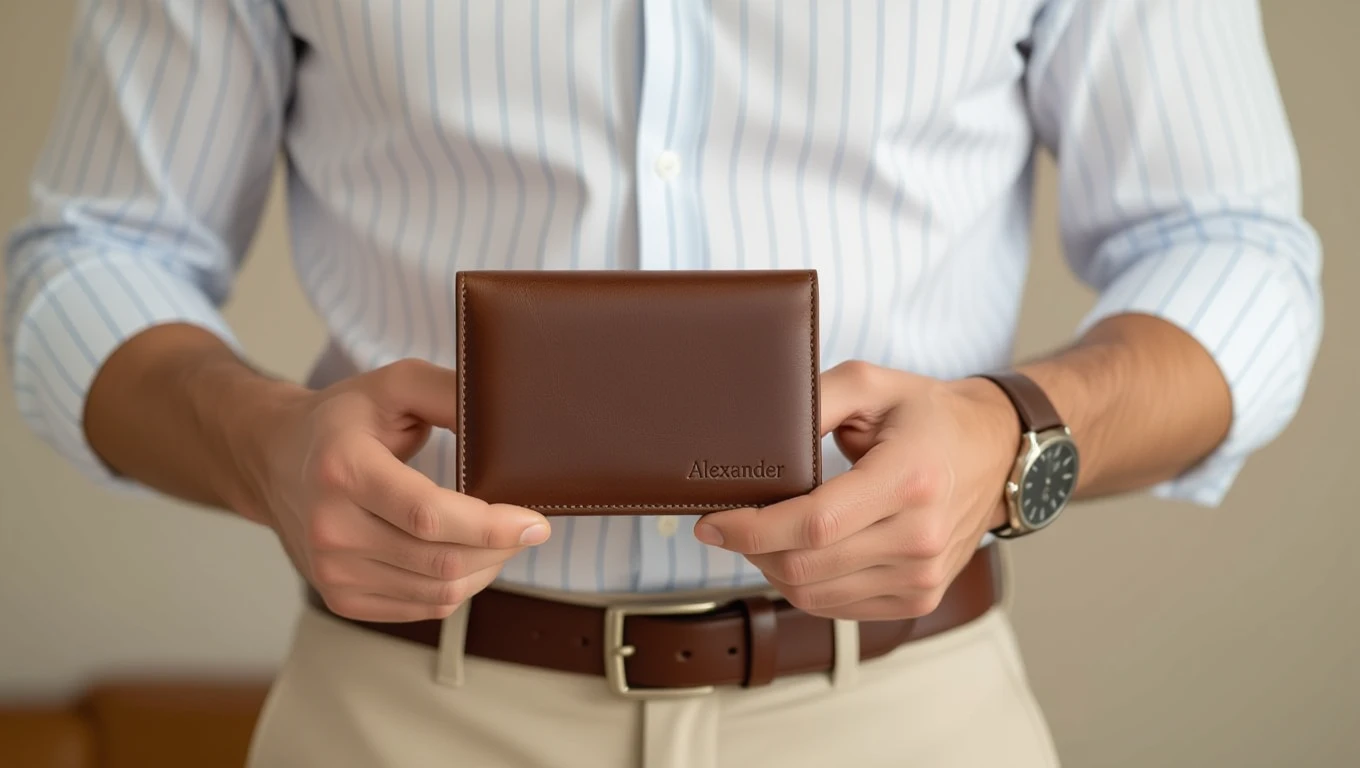 Ein Mann hält eine braune Geldbörse in der Hand, symbolisiert Wohlstand.