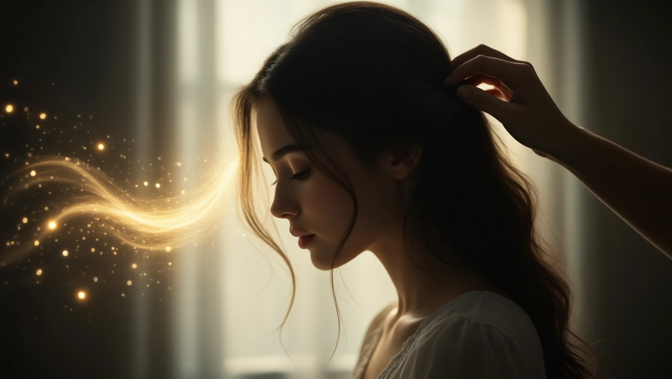 Eine Frau mit langen Haaren wird sanft mit einer Haarbürste gestylt.