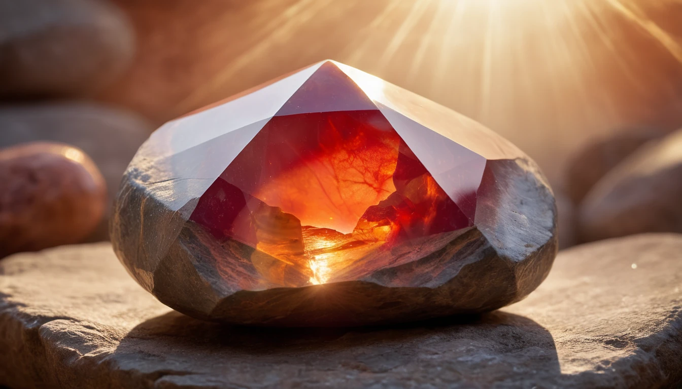 Ein leuchtender Jaspis auf einem Stein, der die Kraft der Träume symbolisiert.