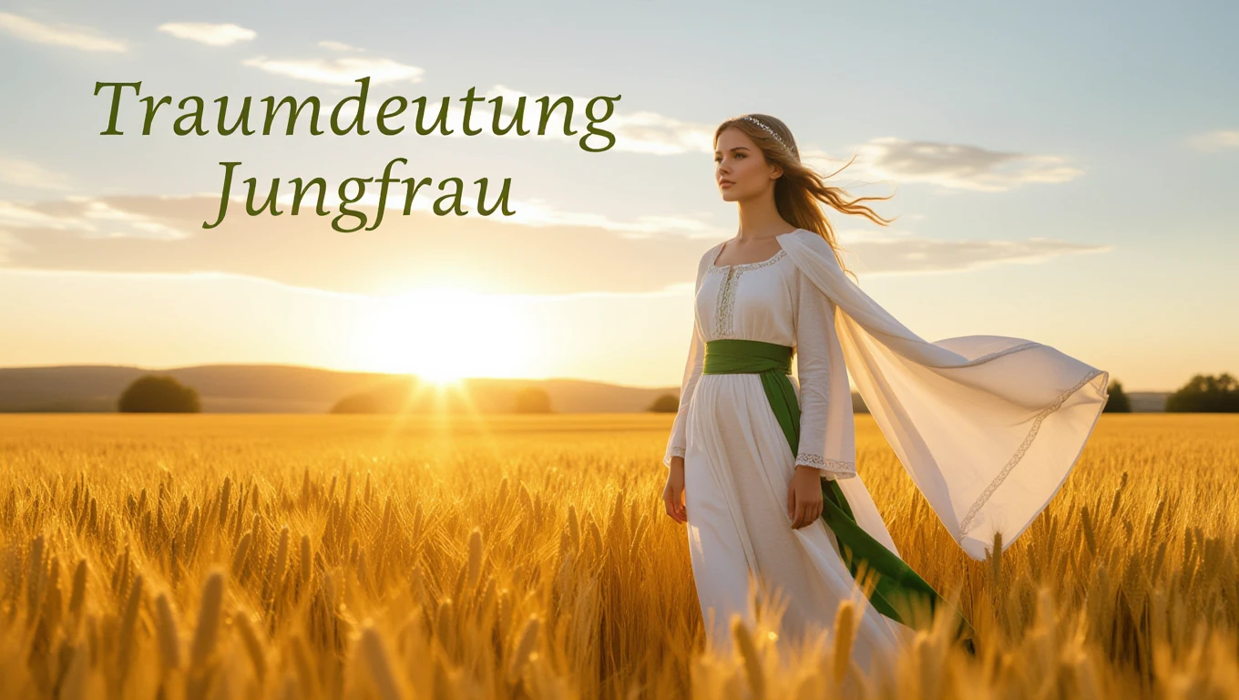 Eine Frau in einem weißen Kleid steht in einem goldenen Feld bei Sonnenuntergang.