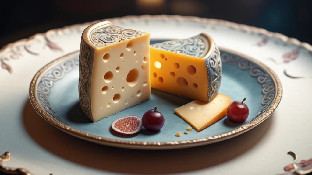 Ein kunstvoll angerichteter Käse mit Löchern auf einem eleganten Teller.