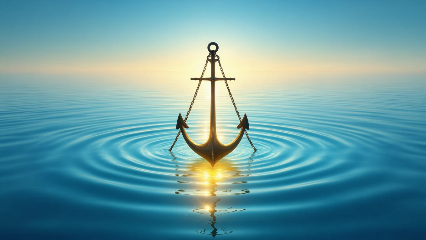 Ein Anker, der im ruhigen Wasser schimmert, symbolisiert Stabilität und Führung.