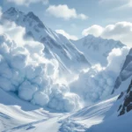 Eine Lawine rollt majestätisch die schneebedeckten Berge hinunter.