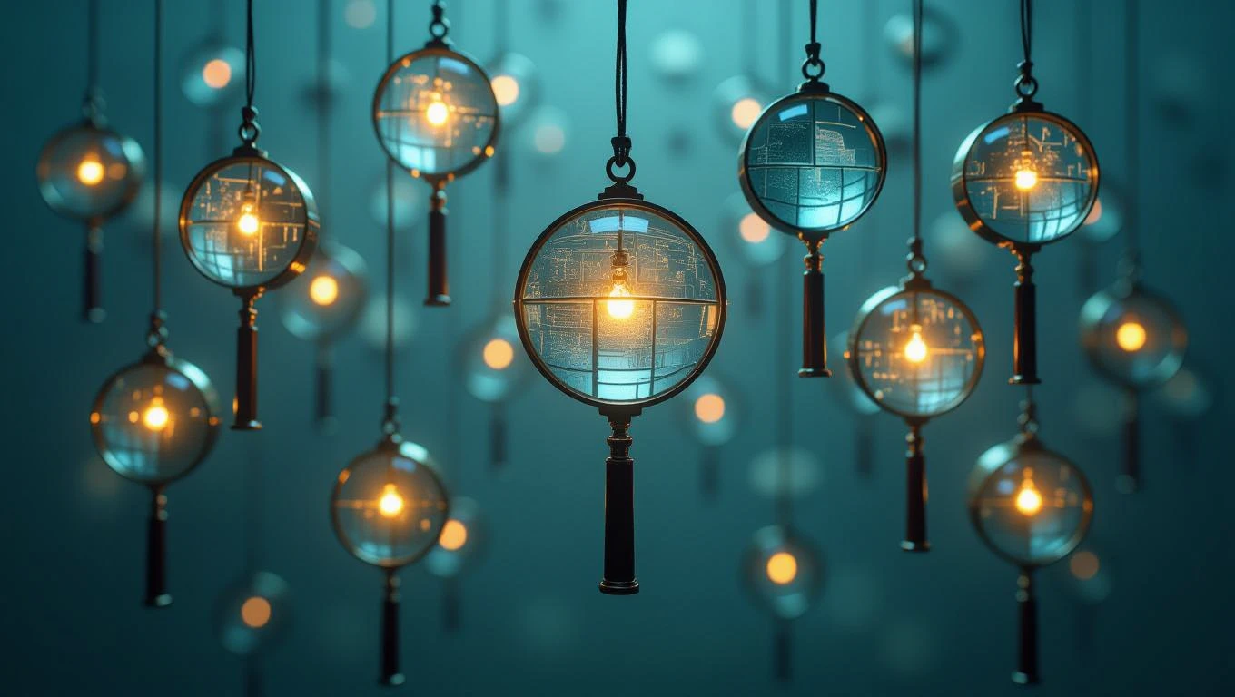 Hängende Glaskugeln mit warmem Licht, die geheimnisvolle Träume symbolisieren.