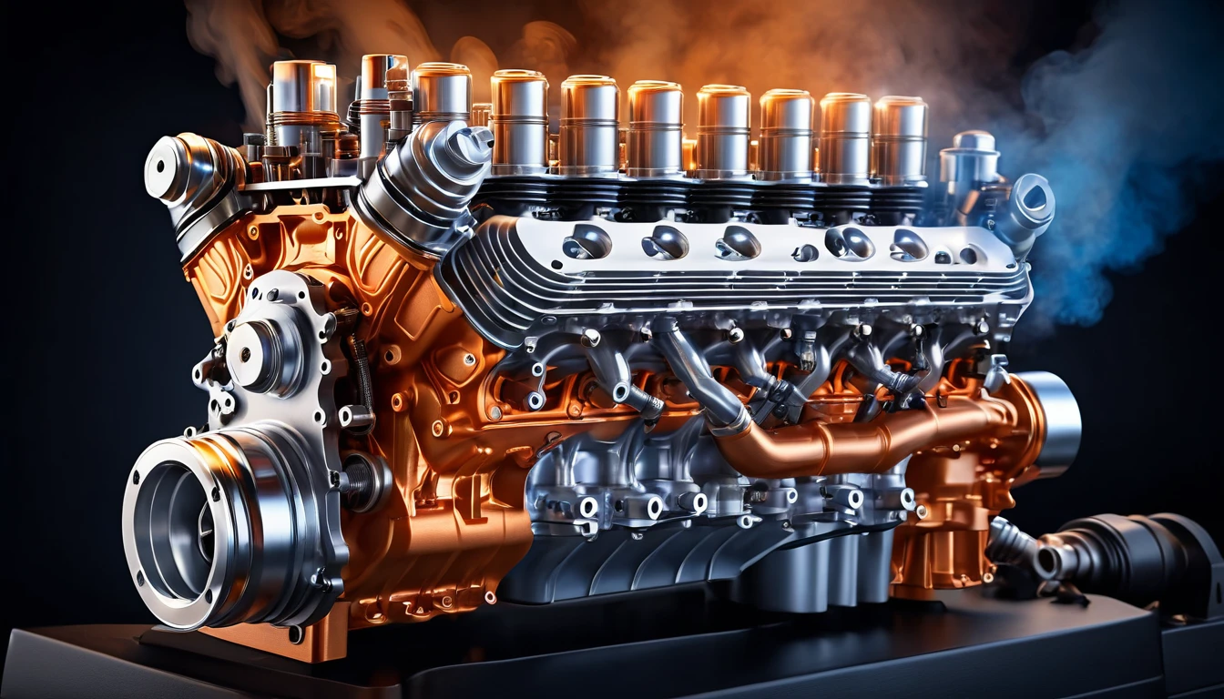Ein detaillierter Blick auf einen leistungsstarken Motor mit glänzenden Komponenten.
