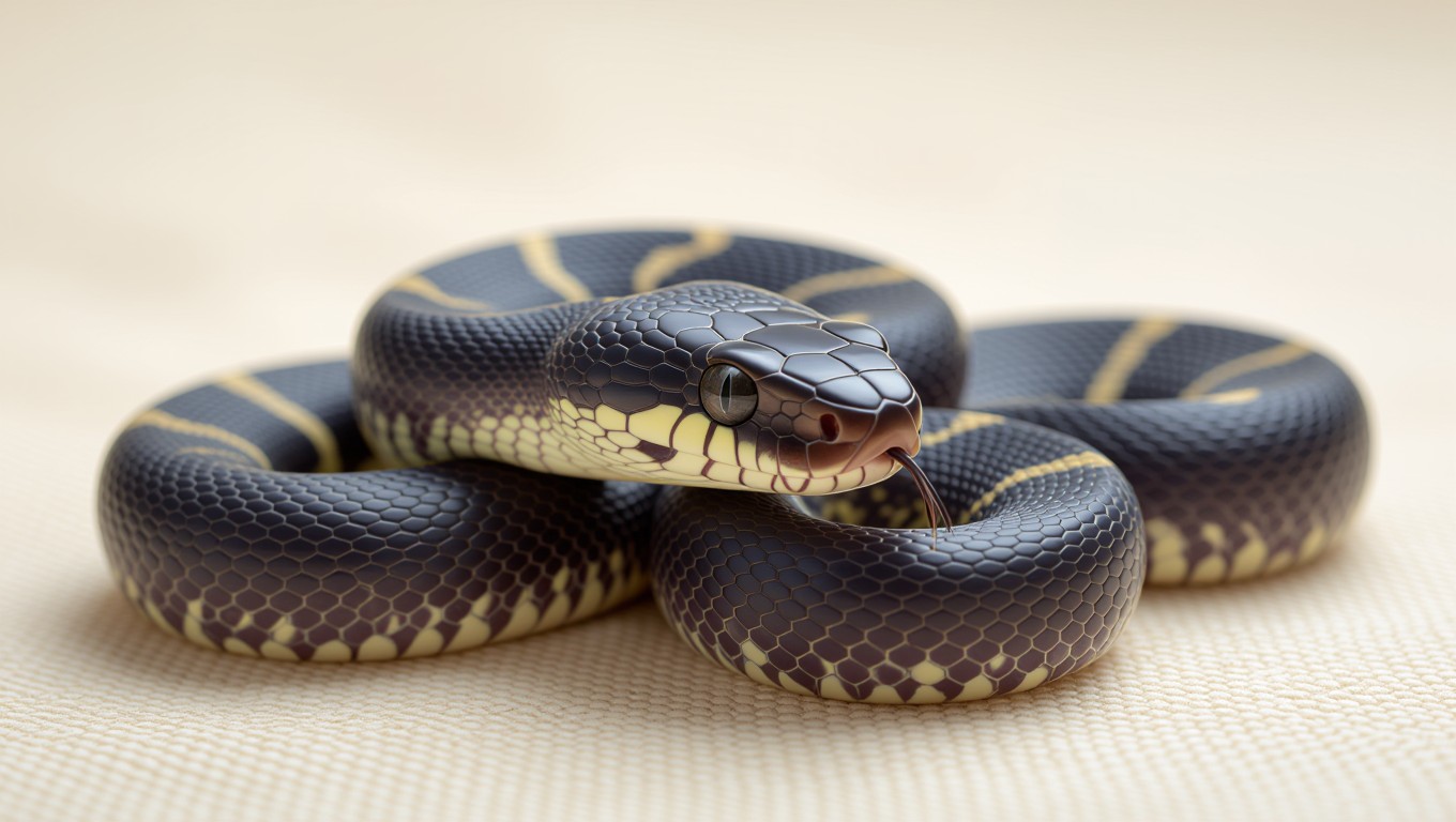 Eine schwarze Schlange mit gelben Mustern, die sich elegant windet.