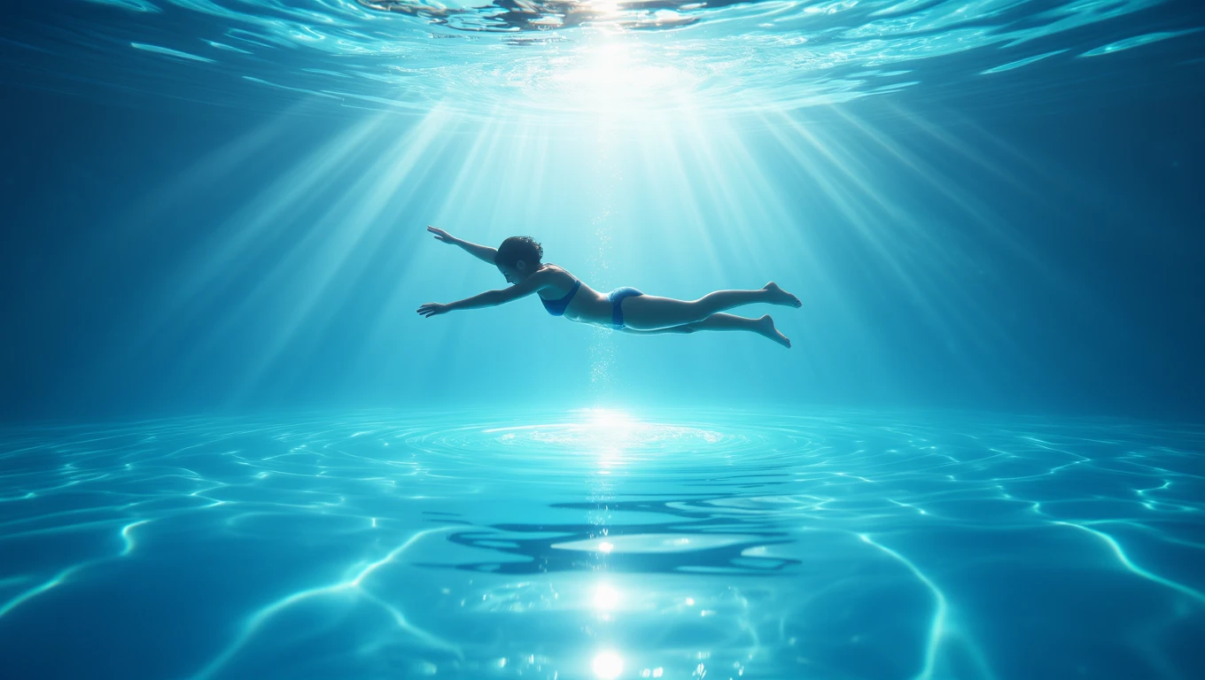 Ein Schwimmer taucht in klares, ruhiges Wasser eines Schwimmbads ein.