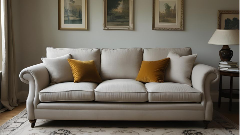 Ein elegantes Sofa mit Kissen in einem ruhigen Raum, ideal für Traumdeutung.