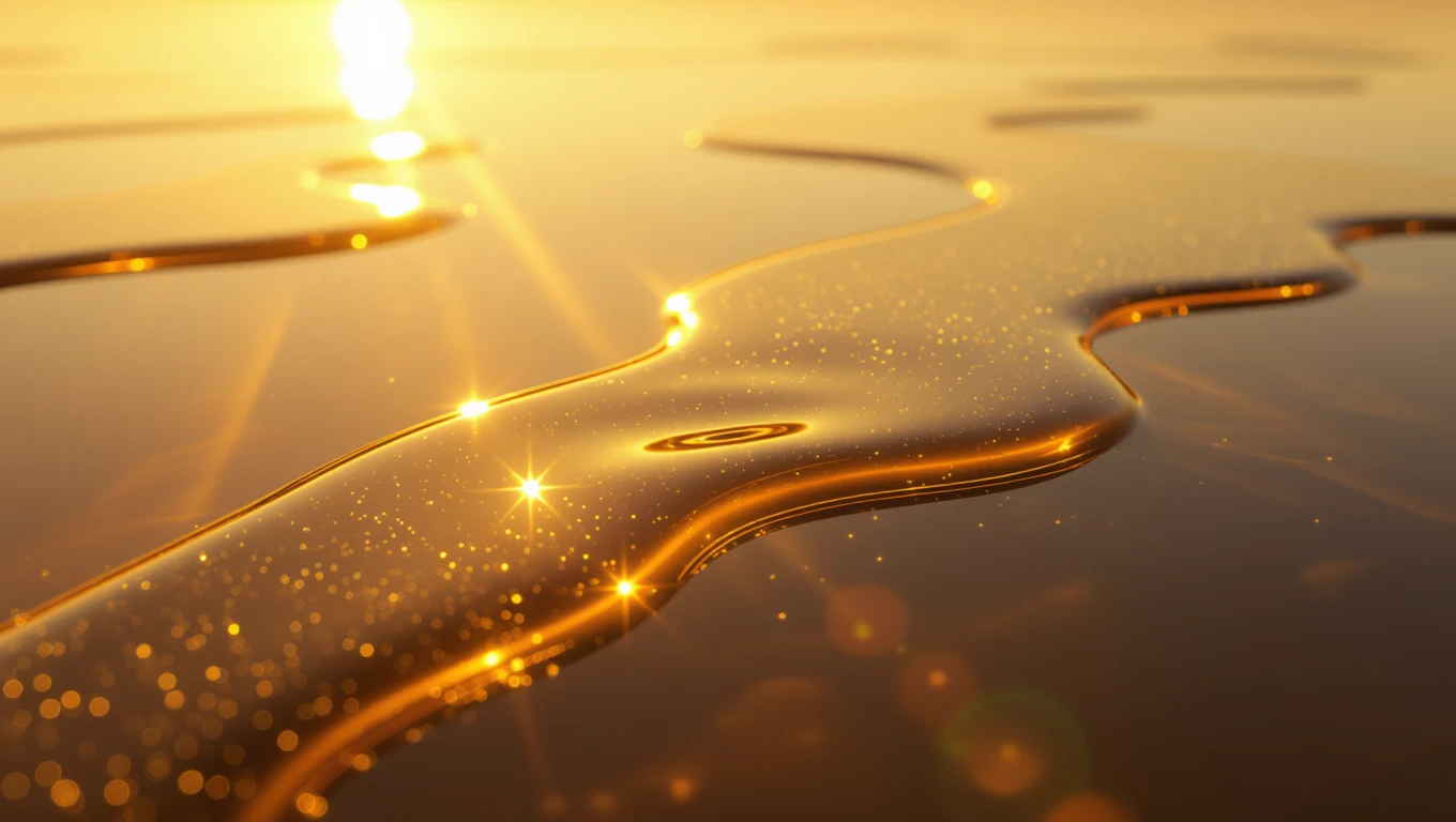 Eine glänzende Öloberfläche reflektiert das Sonnenlicht und strahlt Wärme aus.