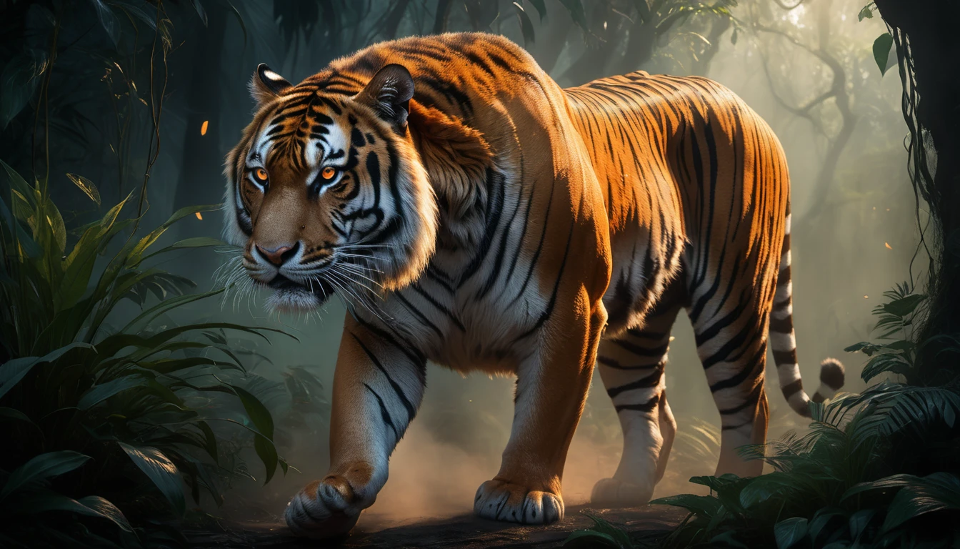 Ein majestätischer Tiger schreitet durch den dichten Dschungel.