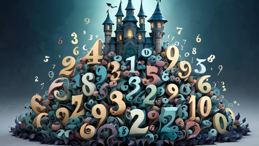 Eine fantasievolle Darstellung von Zahlen, die eine Burg umgeben.
