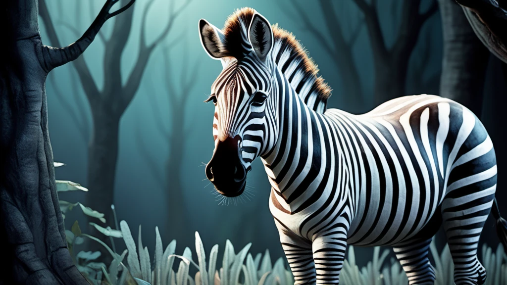 Ein Zebra steht majestätisch im dichten, mystischen Wald.