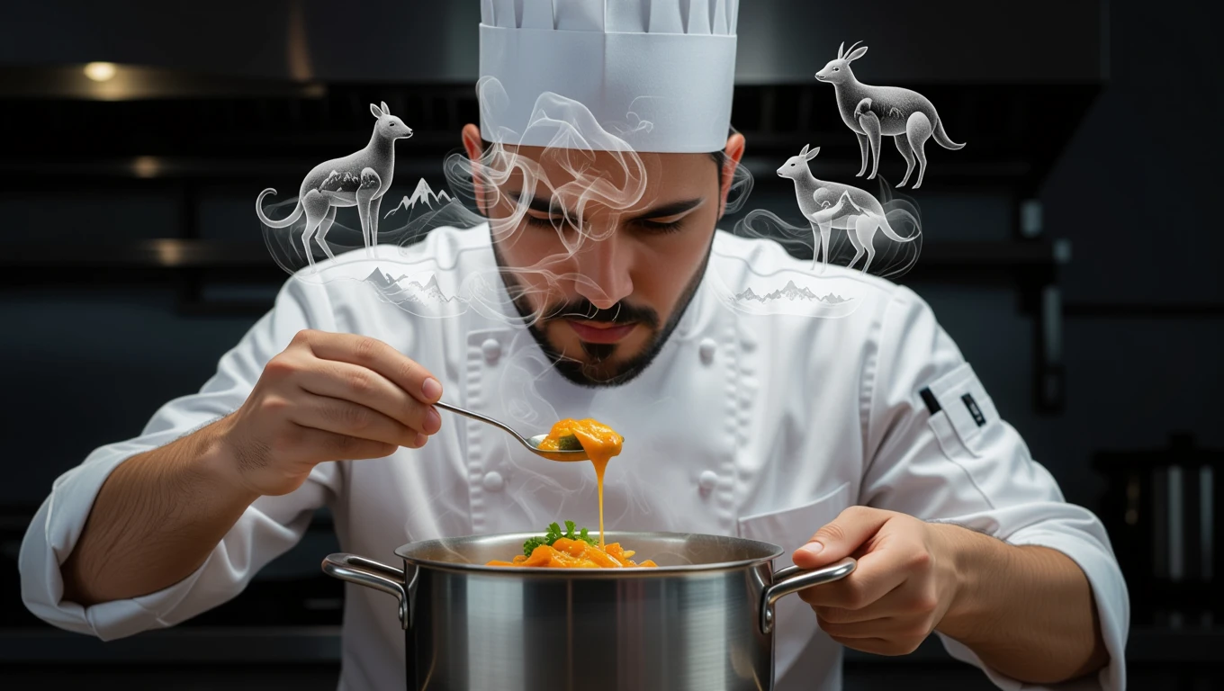 Ein Koch bereitet mit Hingabe ein Gericht in einer modernen Küche zu.