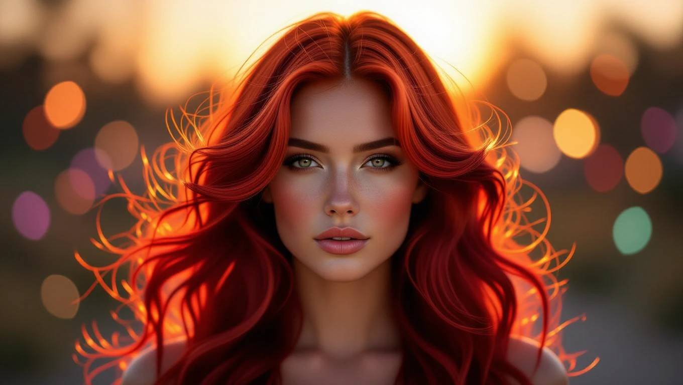 Eine Frau mit leuchtend roten Haaren, die Leidenschaft und Energie ausstrahlt.