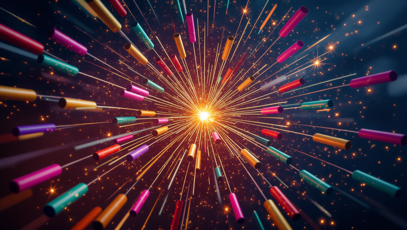 Bunte Böller explodieren in einem strahlenden Feuerwerk, symbolisieren Emotionen.