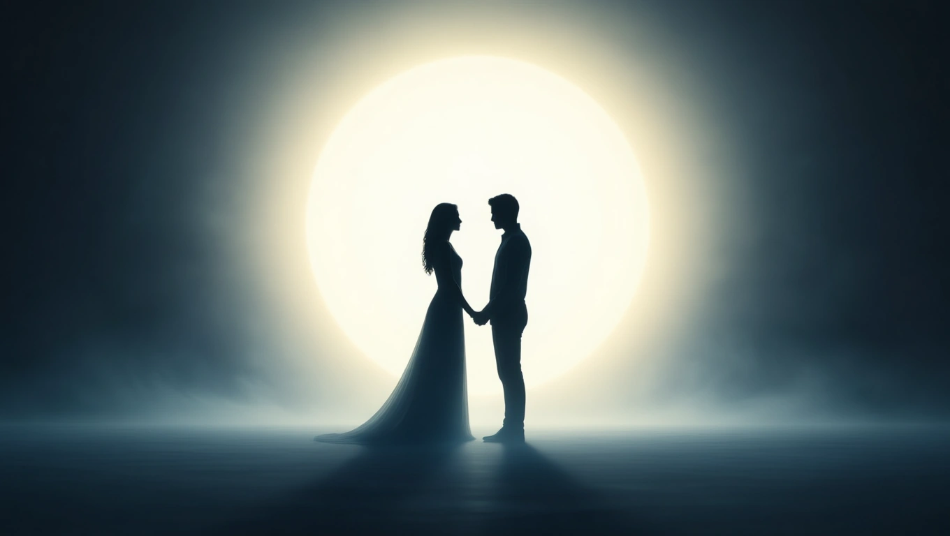 Ein Paar steht sich gegenüber, umgeben von einem mystischen Licht.