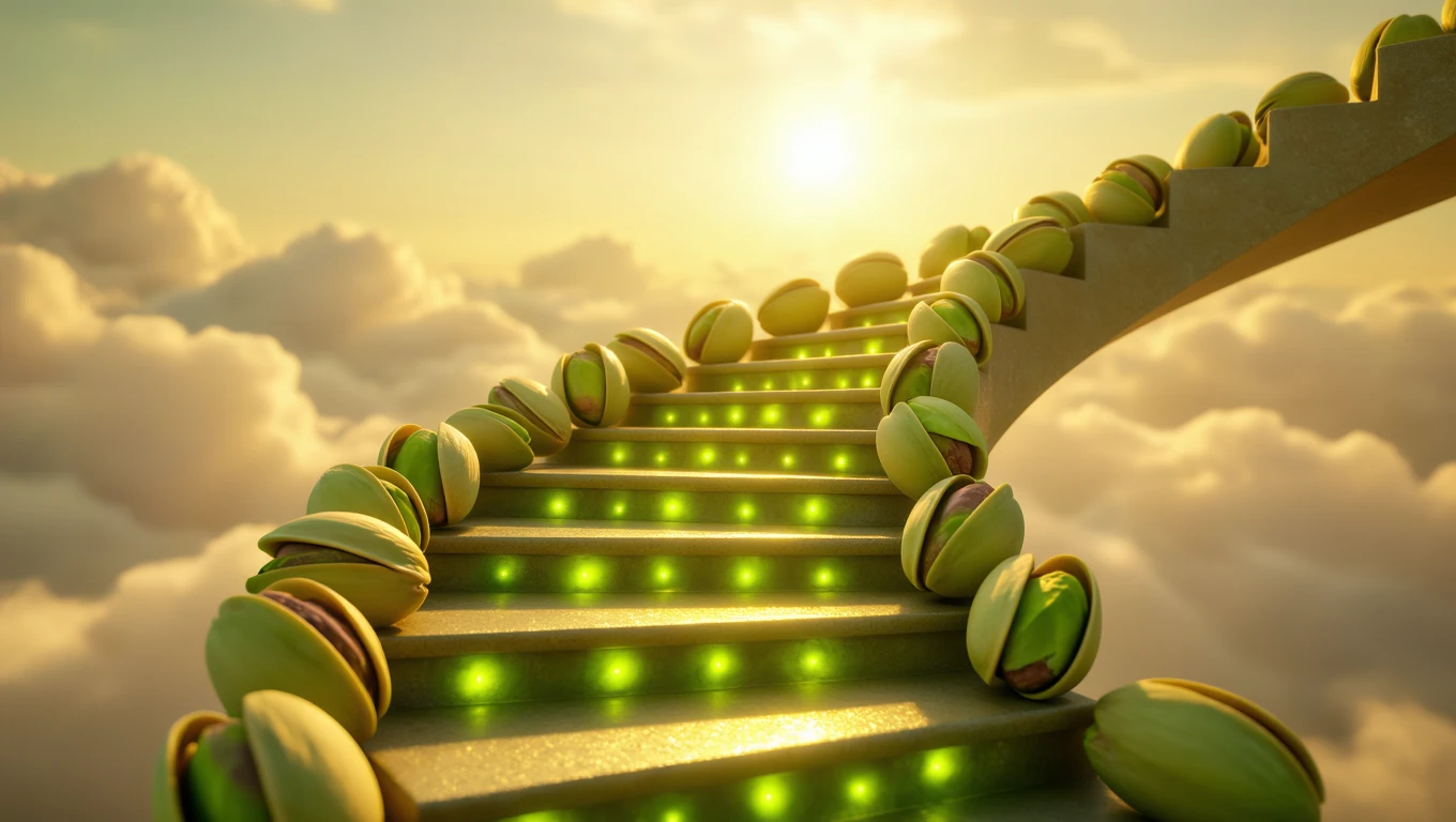 Eine Treppe, die mit Pistazien geschmückt ist, führt in den Himmel.