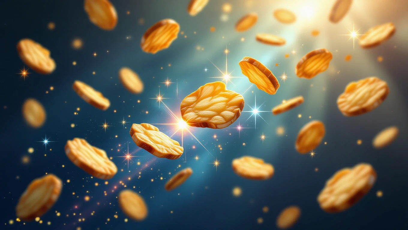 Eine Gruppe von schimmernden Pokerchips schwebt im Raum.