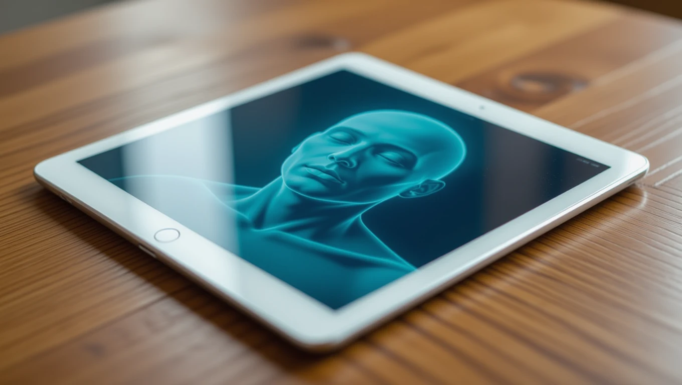 Ein Tablet mit einer Darstellung eines schlafenden Menschen auf dem Bildschirm.