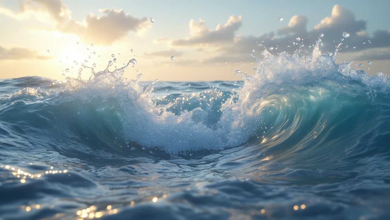 Eine dynamische Welle bricht sanft im Sonnenlicht und symbolisiert emotionale Schwankungen.