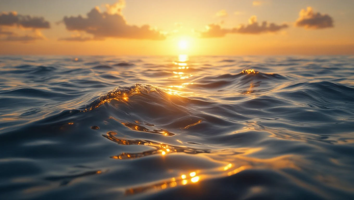 Sanfte Wellenbewegungen auf dem Wasser bei Sonnenuntergang.