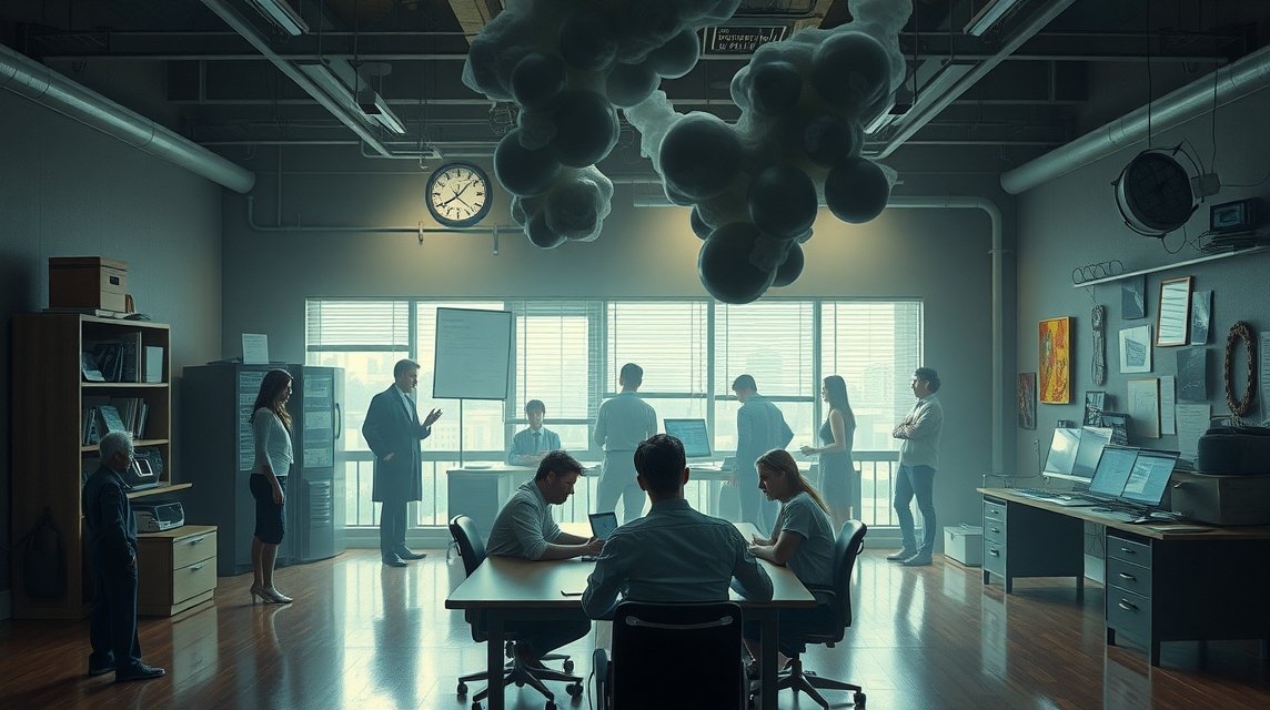 Eine Gruppe von Menschen in einem modernen Büro, die an einem Meeting teilnehmen.