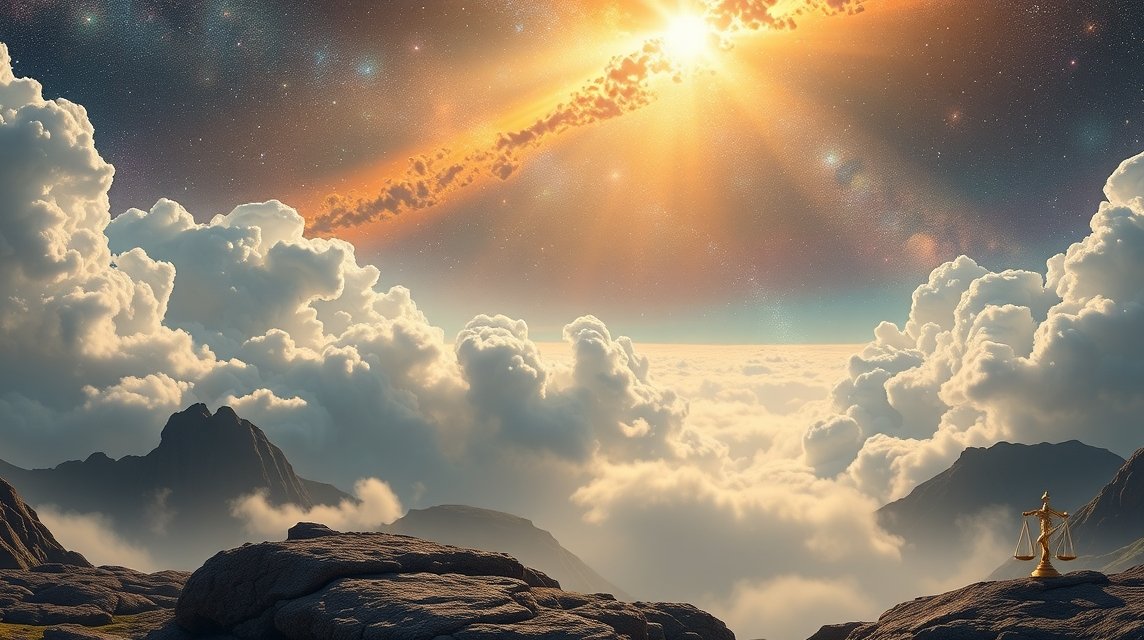 Eine traumhafte Landschaft mit Wolken, Bergen und einem strahlenden Sonnenaufgang.