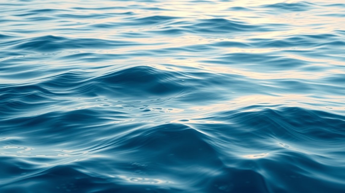 Sanfte Wellen des Wassers reflektieren das Licht in sanften Blautönen.