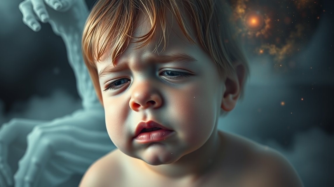 Ein nachdenkliches Kleinkind mit einem verwirrten Ausdruck im Gesicht.